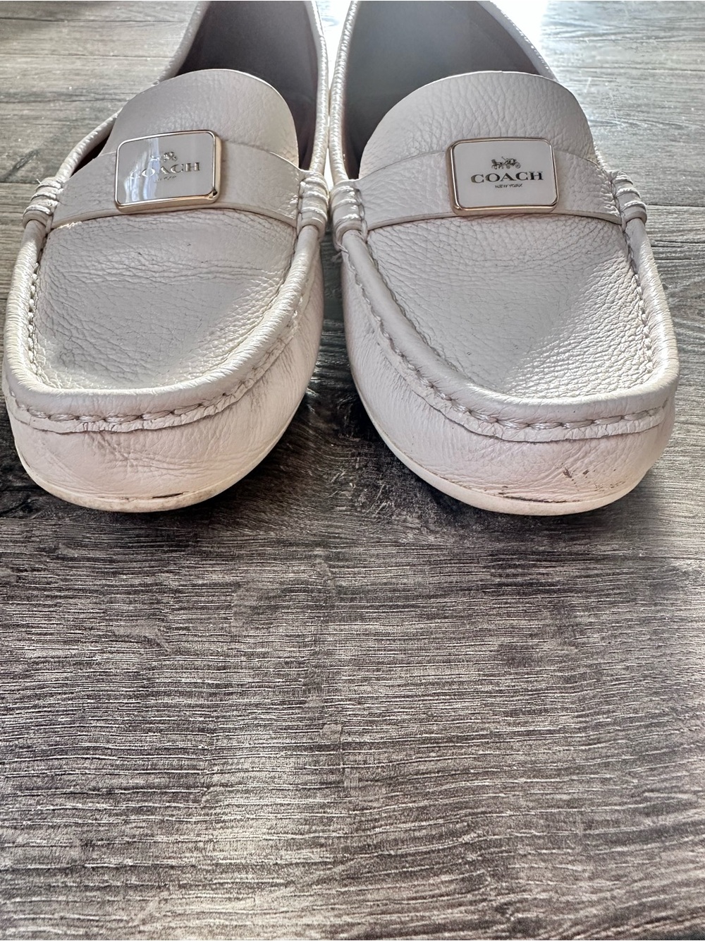 Coach White Pebbled Leather Penny Loafers with Gold Accent - Picture 3 of 7